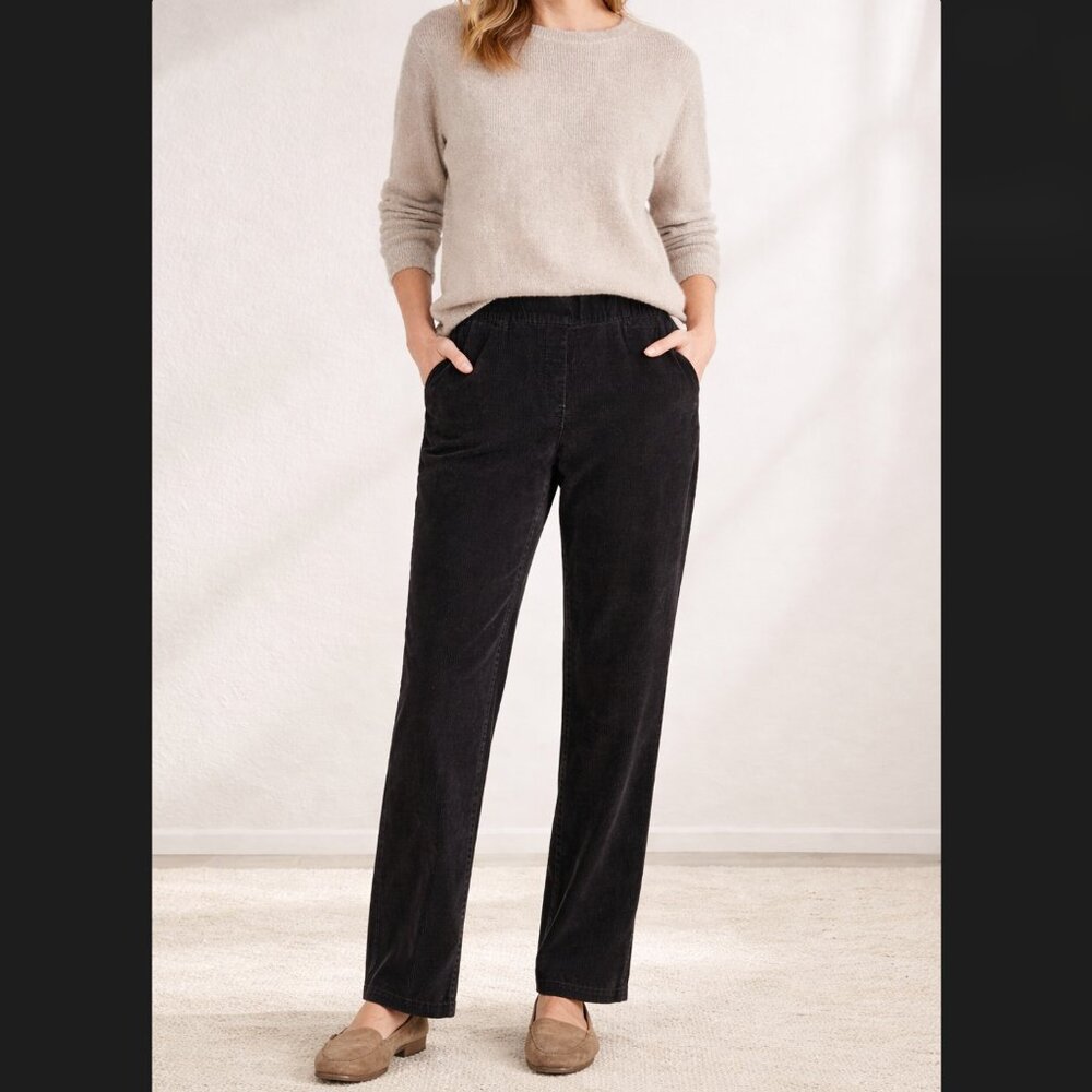 J. Jill Corduroy Pants 10 Black Pull On Waist Stretch Cotton Pocket Straight Leg
